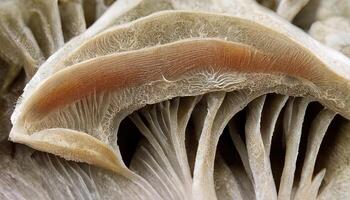 Closeup of a mushroom in a field at daytime with a blurry background. photo