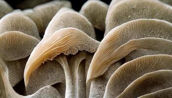 Portobello mushrooms over old wood background. photo