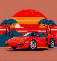 clásico personalizado músculo coche carreras en retro estilo vector ilustración, Iniciar sesión icono insignia, ai generativo, foto