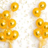 golden balloon ribbon and confetti celebration birthday party background. photo