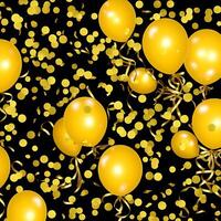 golden balloon ribbon and confetti celebration birthday party background. photo