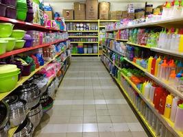 Supermarket Equipment Arranged On A Storefront,Shelf, Batam,Indonesia-April 2023 photo