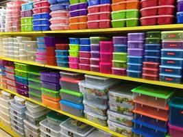 Supermarket Equipment Arranged On A Storefront,Shelf, Batam,Indonesia-April 2023 photo