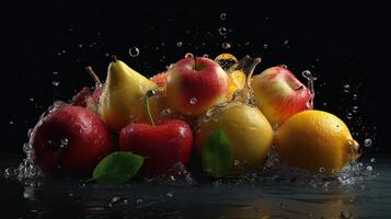 frutas con agua ilustración por generativo ai foto