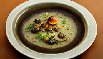 A bowl of creamy mushroom soup. photo