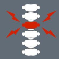 Problems with spine. Posture issues. Sick red place. Crack in White bone. Magnifying glass. Logo in circle. Vertebral column. X-ray of internal organs. Medical care. Fracture of intervertebral discs vector