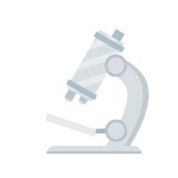 Microscope. Scientific equipment of laboratory. Study of the microcosm. Education and science. Magnifying glass. Flat cartoon icon vector