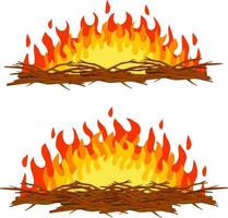 Red campfire. Orange flame. Tourist bonfire. Element of hike and fire. Heat and hot object. Cartoon flat illustration vector