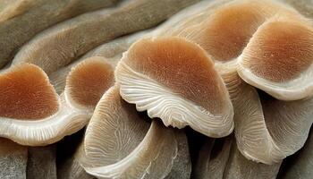 Close up of gills of oyster mushroom, Pleurotus ostreatus. photo