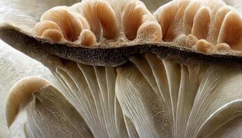 Closeup of a mushroom in a field at daytime with a blurry background. photo