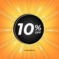 10 percent off. Yellow banner with ten percent discount on a black balloon for mega big sales. vector