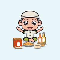 cute cartoon muslim boy character vector