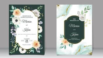 Luxury and floral wedding invitation on a watercolor background vector