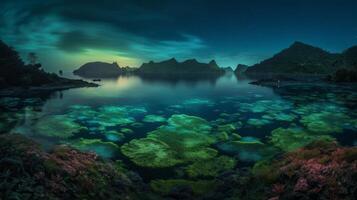 un retrato de del Norte luces paisaje en oscuro noches generativo ai foto