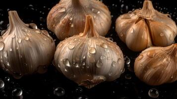 Shot of Garlic seamless background visible drops of water photo