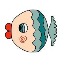 garabatear kawaii pescado en sencillo retro estilo. Perfecto para tee, pegatinas, póster, tarjeta. vector