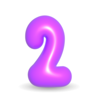 luxe violet ballon nombre deux. 3d réaliste illustration. pour événements. png