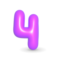 lujo lila globo dígito cuatro 3d realista diseño elemento. para contento cumpleaños. png