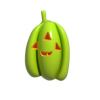 Halloween Realistic 3d Green Pumpkin with happy face. 3d rendered object. Design element isolated on alpha background. png