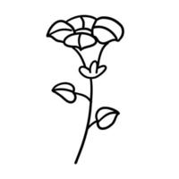 Flower in outline doodle flat style for coloring. Simple floral element plant leaves decorative design. Hand drawn line art. Creative sketch. Vector illustration isolated on white background.