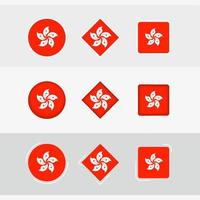 Hong Kong flag icons set, vector flag of Hong Kong.