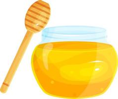brillante vector ilustración de un vaso tarro con Miel, un miel de madera cuchara, un miel colmenar