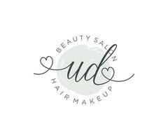 Initial UD feminine logo collections template. handwriting logo of initial signature, wedding, fashion, jewerly, boutique, floral and botanical with creative template for any company or business. vector