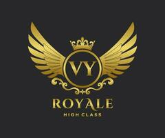 Golden Letter VY template logo Luxury gold letter with crown. Monogram alphabet . Beautiful royal initials letter. vector