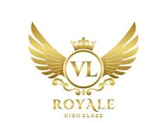 Golden Letter VL template logo Luxury gold letter with crown. Monogram alphabet . Beautiful royal initials letter. vector