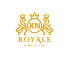 Golden Letter XN template logo Luxury gold letter with crown. Monogram alphabet . Beautiful royal initials letter. vector