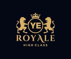 Golden Letter YE template logo Luxury gold letter with crown. Monogram alphabet . Beautiful royal initials letter. vector
