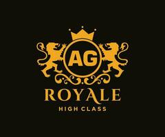Golden Letter AG template logo Luxury gold letter with crown. Monogram alphabet . Beautiful royal initials letter. vector