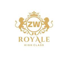 Golden Letter ZW template logo Luxury gold letter with crown. Monogram alphabet . Beautiful royal initials letter. vector
