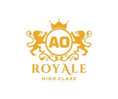 Golden Letter AO template logo Luxury gold letter with crown. Monogram alphabet . Beautiful royal initials letter. vector