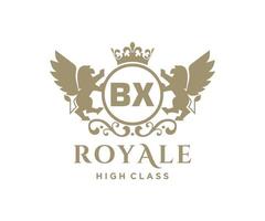 Golden Letter BX template logo Luxury gold letter with crown. Monogram alphabet . Beautiful royal initials letter. vector