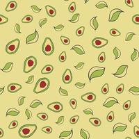 aguacate, frutas y hojas, en un amarillo antecedentes sin costura caótico modelo linda garabatear, para tela diseño hogar textil cocina decoración vector ilustración