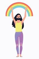 person with long hair and beard holding rainbow vector