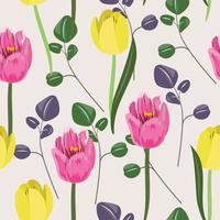 Floral pattern with tulips. Seamless spring, summer pattern with tulips. vector