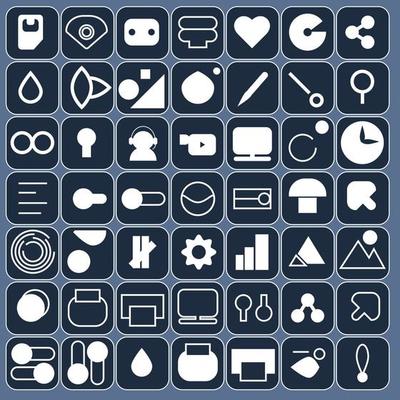 7x7 Icons Pack Design Bundle Essential Business, Finance, Accounting, Smartphone, Data Basic, User Interface, User Experiences, Sheets, Dark Blue and White Combination Color