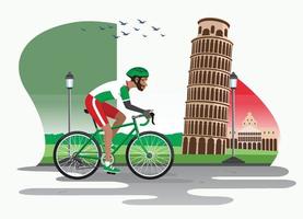 man cycling in italy with pisa tower as background vector