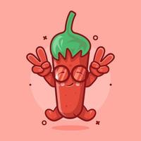 cute chili character mascot with peace sign hand gesture isolated cartoon in flat style design vector