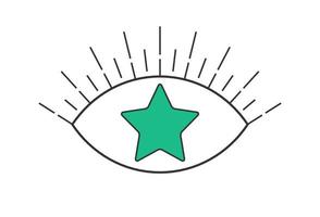 Retro open eye with star shape. Psychedelic groovy hippie style bizarre design. Vintage hippy crazy cosmic look pupil sticker. Abstract 60s, 70s, 80s trendy y2k. Trippy art vector eps illustration