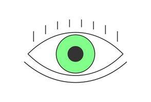 Retro boho open light green eye. Psychedelic groovy hippie style badge. Vintage hippy crazy esoteric pupil sticker design. Abstract 60s, 70s, 80s trendy y2k vector eps illustration