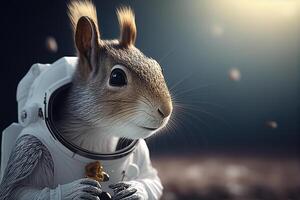 Squirrel in spacesuit astronaut in space. photo