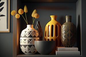 Ceramic vases in interior. . photo