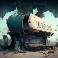 Buildings post- apocalypse concept. futuristic illustration. photo