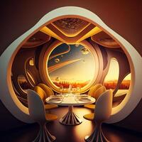 futuristic space cafe with rounded lines. photo