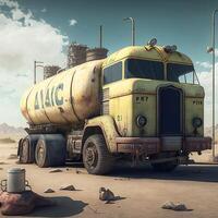 Old rusty gasoline truck. Fallout style. photo