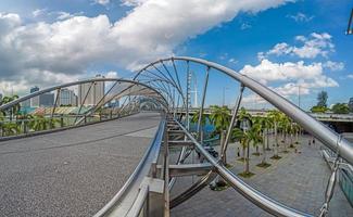 Panoramic view along Helix Bridge at Marina Bay in Singapore photo