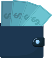 Blue wallet with paper money. money dollar bank notes icon flat. png